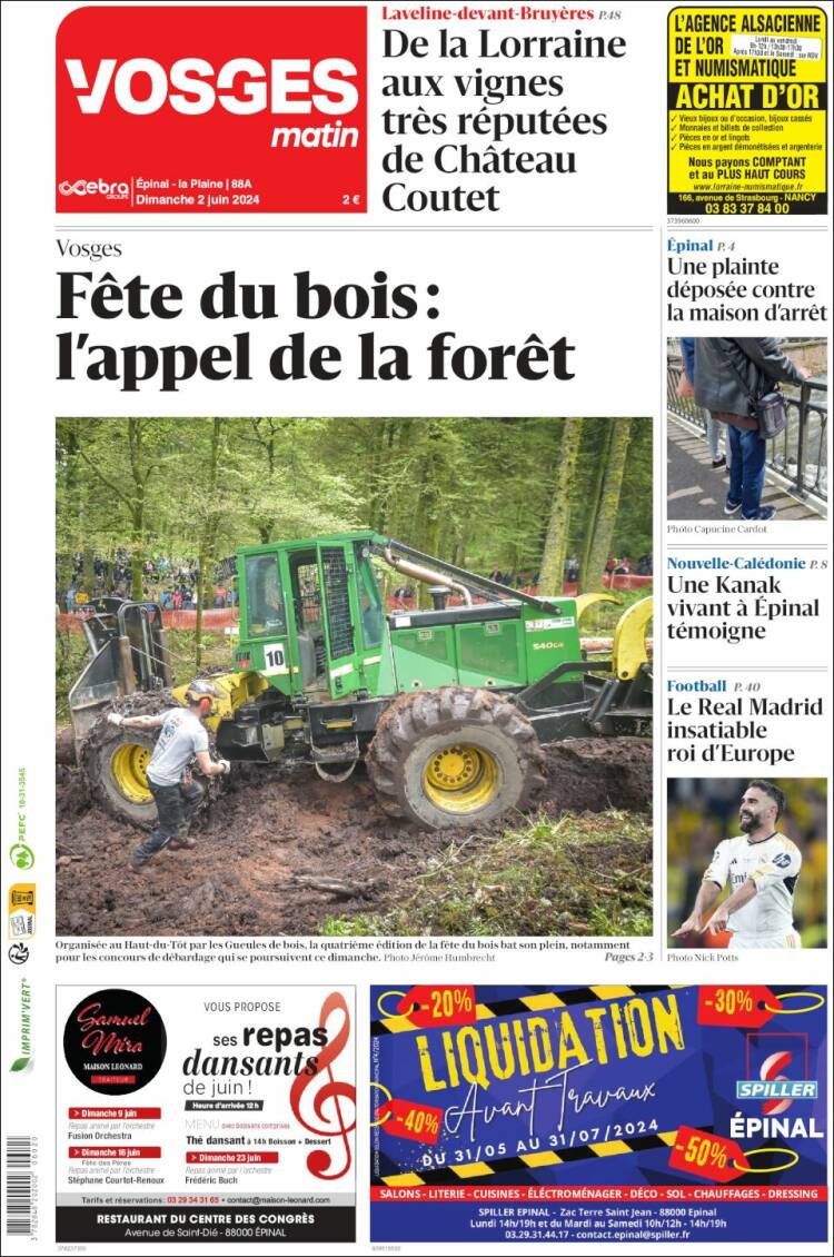 Portada de Vosges Matin (Francia)