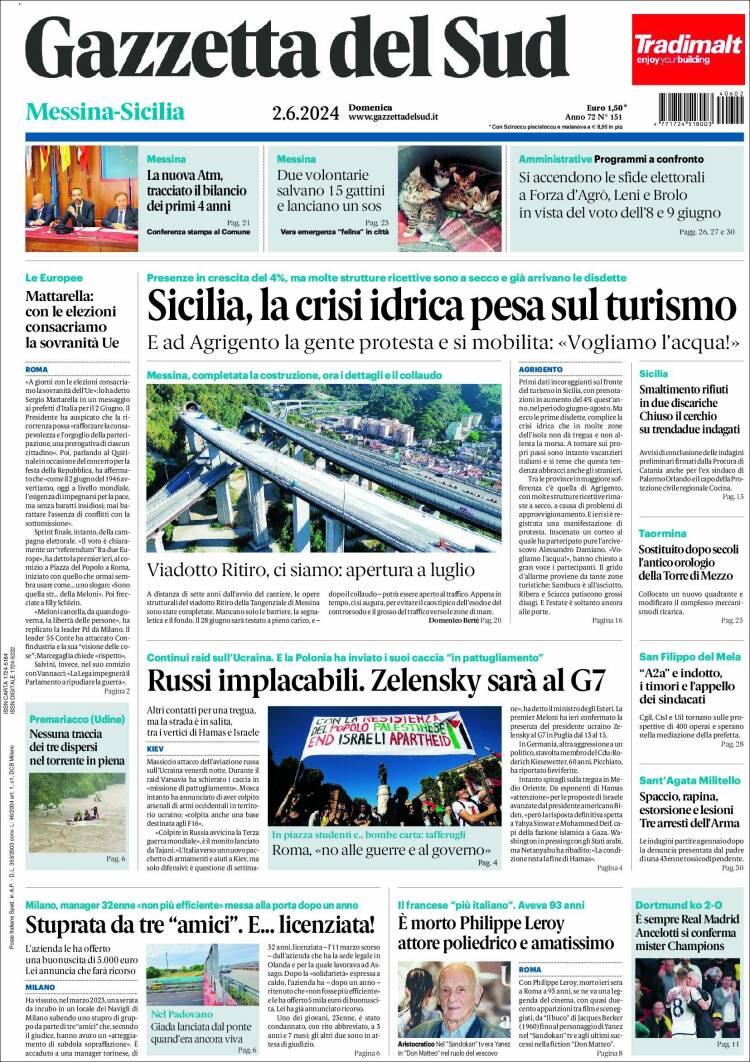 Portada de Gazzetta del Sud (Italia)