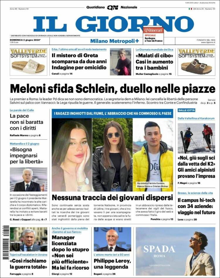 Portada de Il Giorno (Italia)