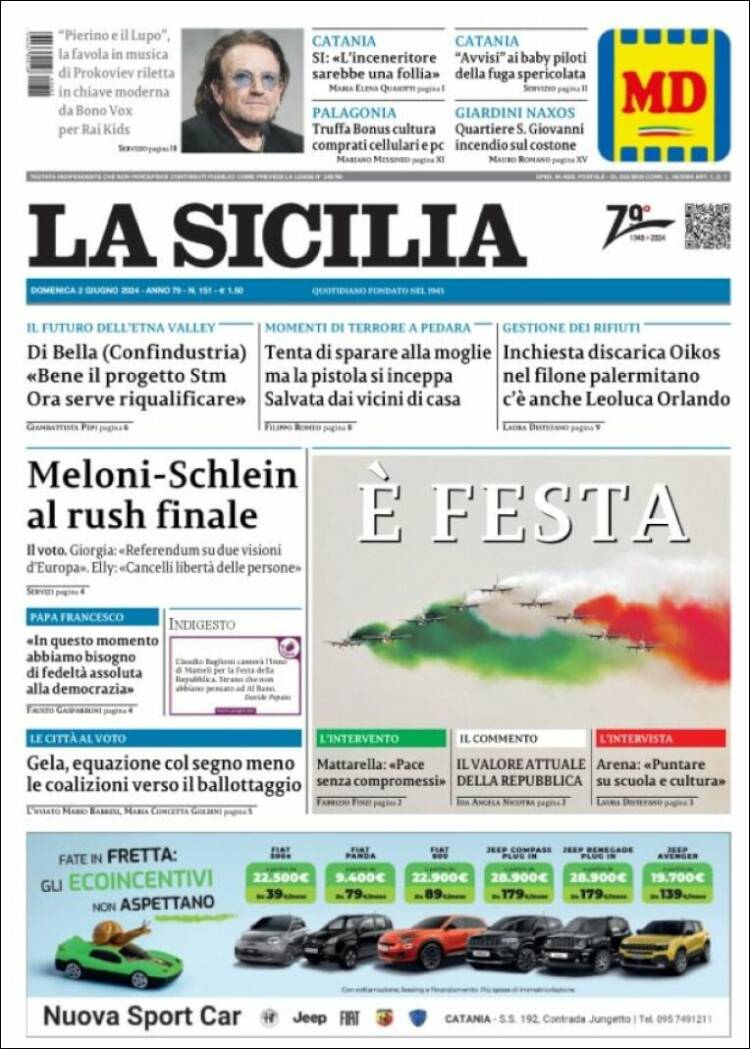 Portada de La Sicilia (Italia)