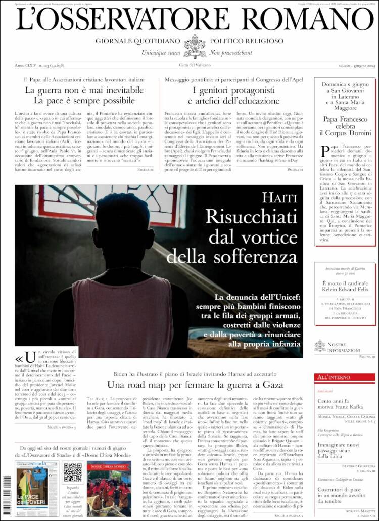 Portada de L'Osservatore Romano (Italia)