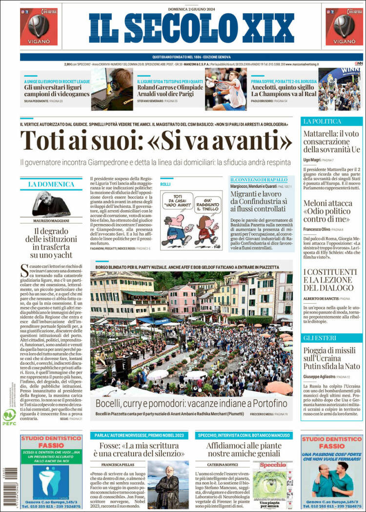 Portada de Il Secolo XIX (Italia)