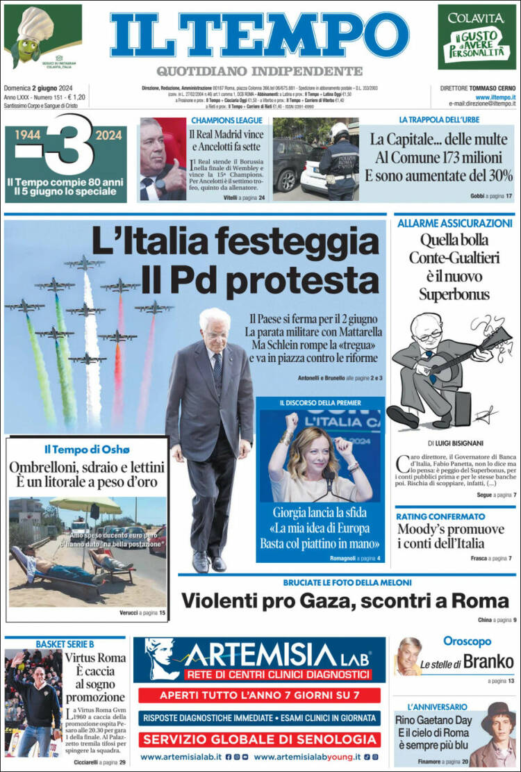 Portada de Il Tempo (Italia)