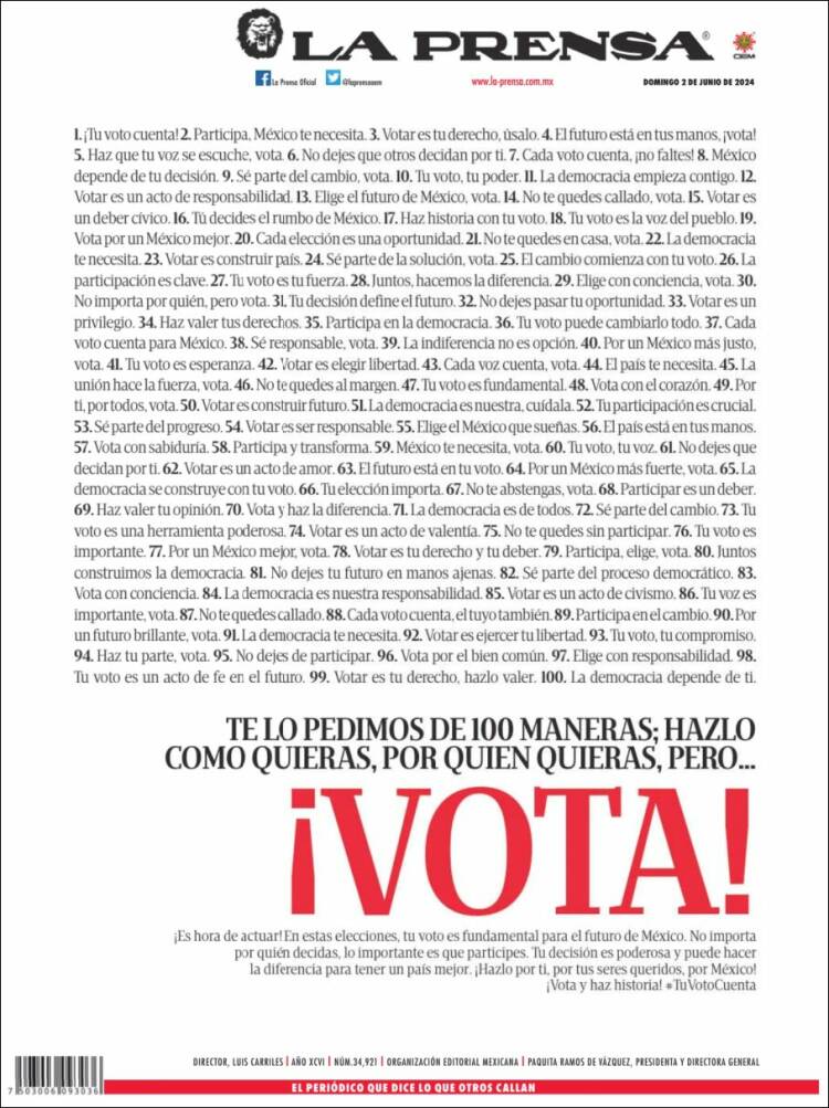 Portada de La Prensa (M&eacute;xico)