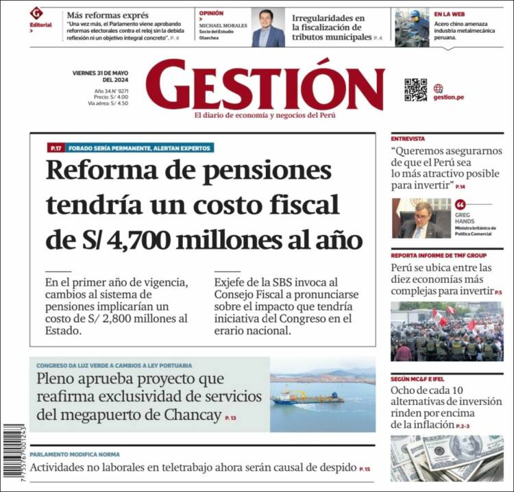 Portada de Diario Gestión (Per&uacute;)