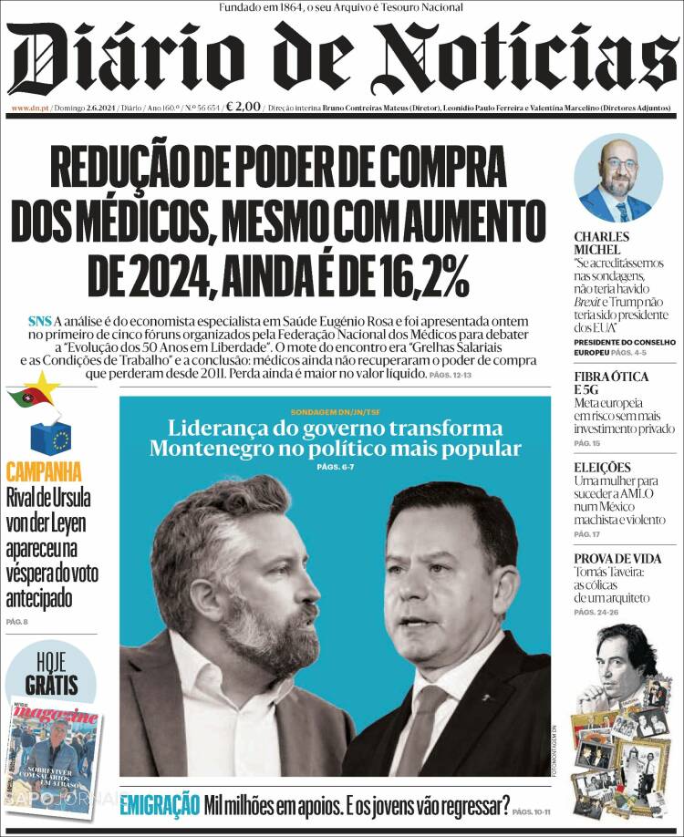 Portada de Diário de Noticias (Portugal)
