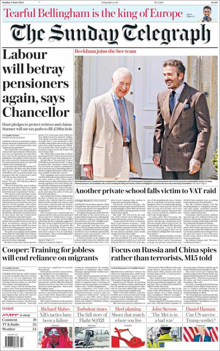 Portada de Daily Telegraph (Reino Unido)