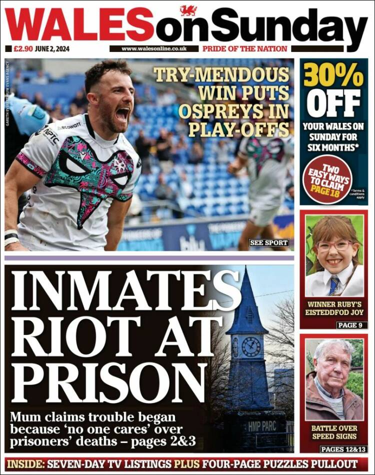 Portada de Western Mail (Reino Unido)