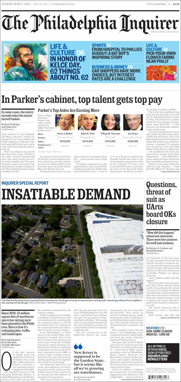 Portada de Philadelphia Inquirer (USA)