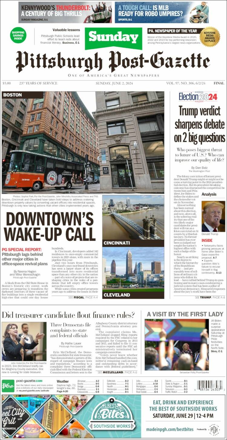 Portada de Pittsburgh Post-Gazette (USA)