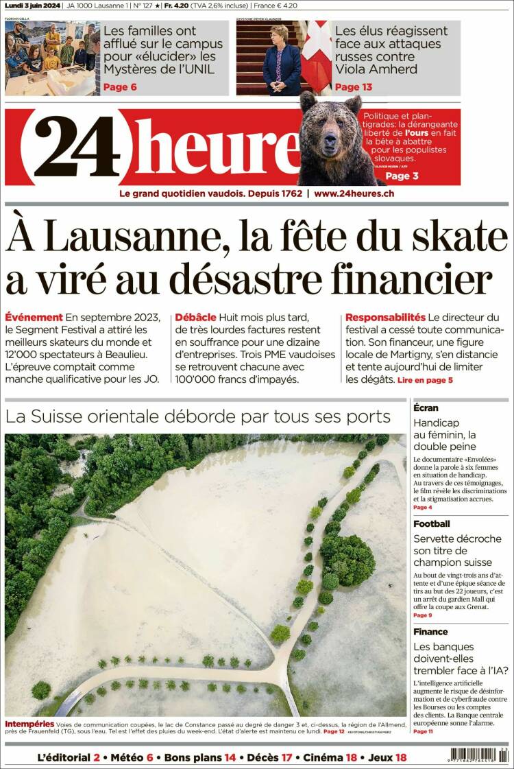 Portada de 24 Heures (Suiza)