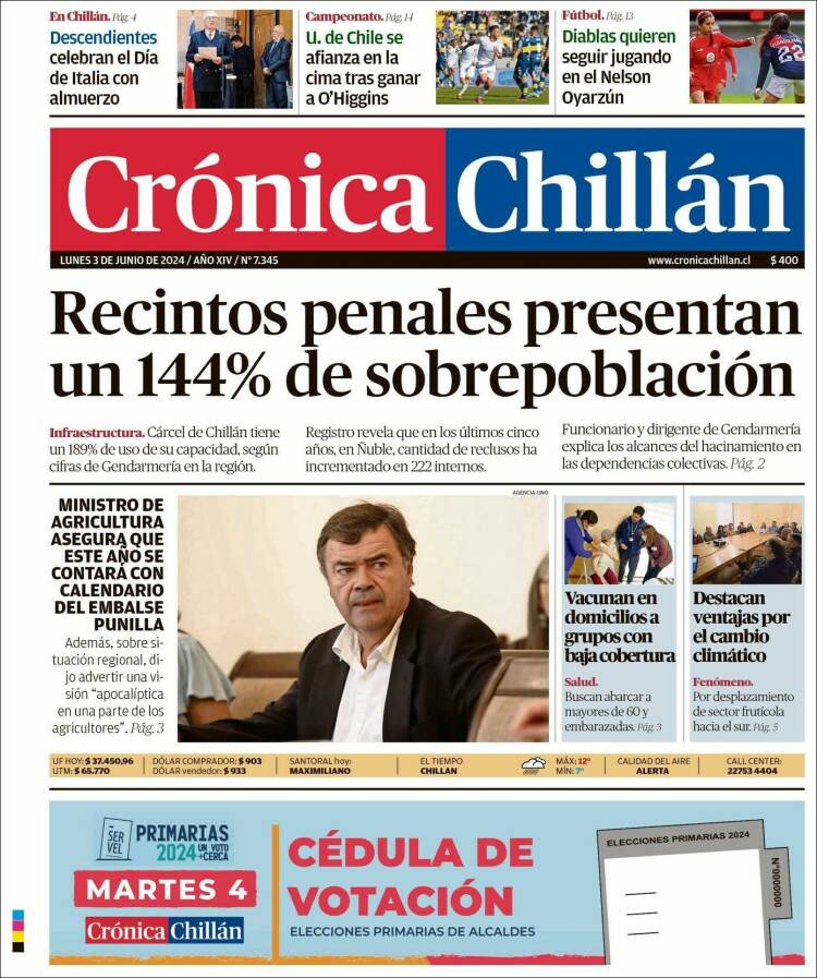 Portada de Crónica Chillán (Chile)