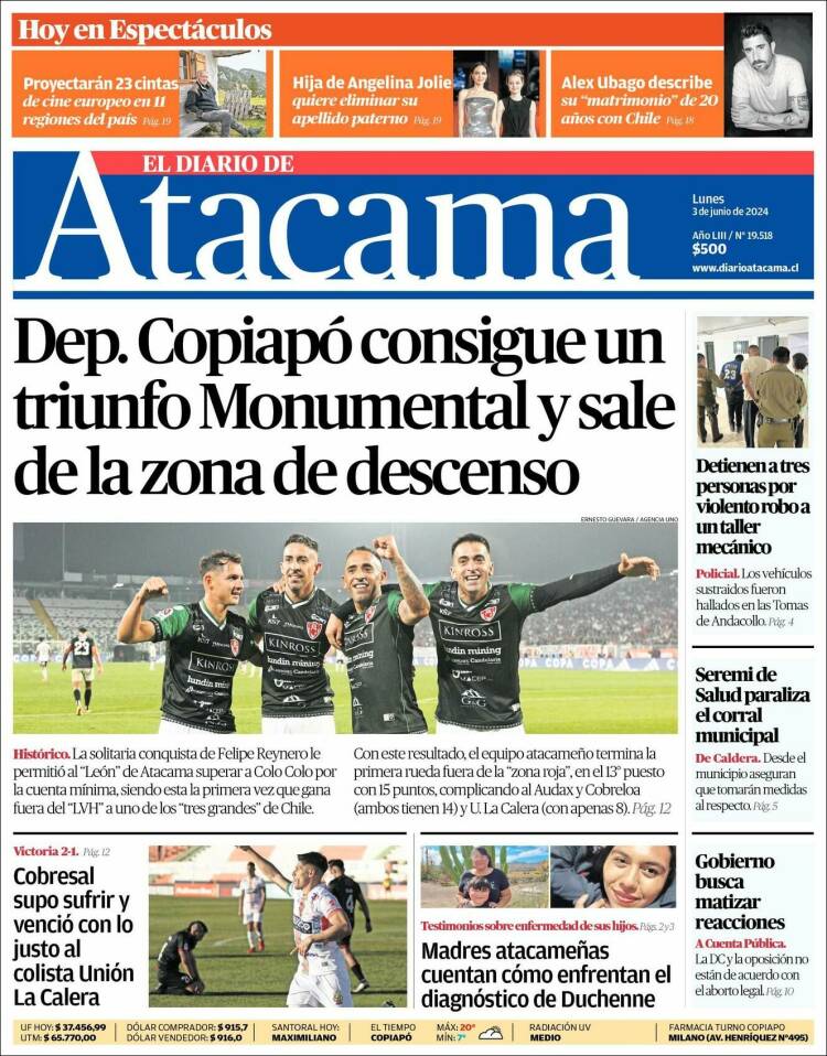 Portada de Diario de Atacama (Chile)