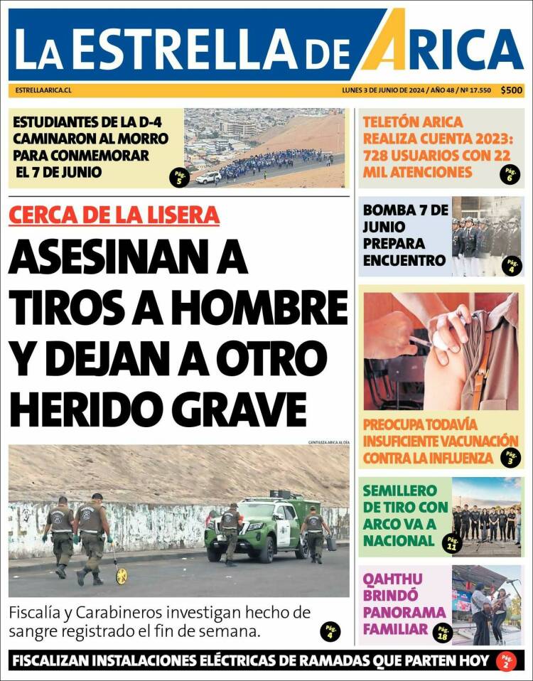Portada de La Estrella de Arica (Chile)
