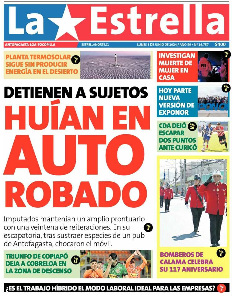 Portada de La Estrella de Loa (Chile)
