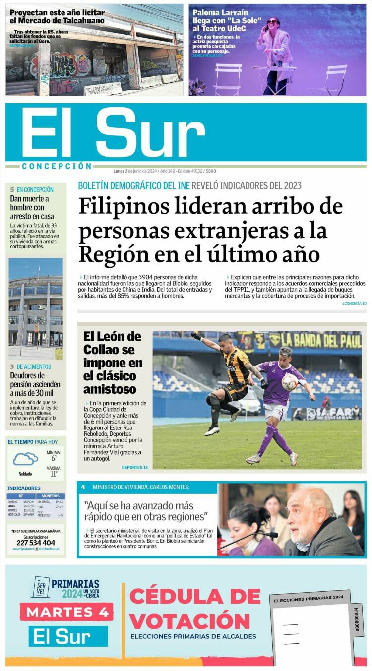 Portada de El Sur (Chile)