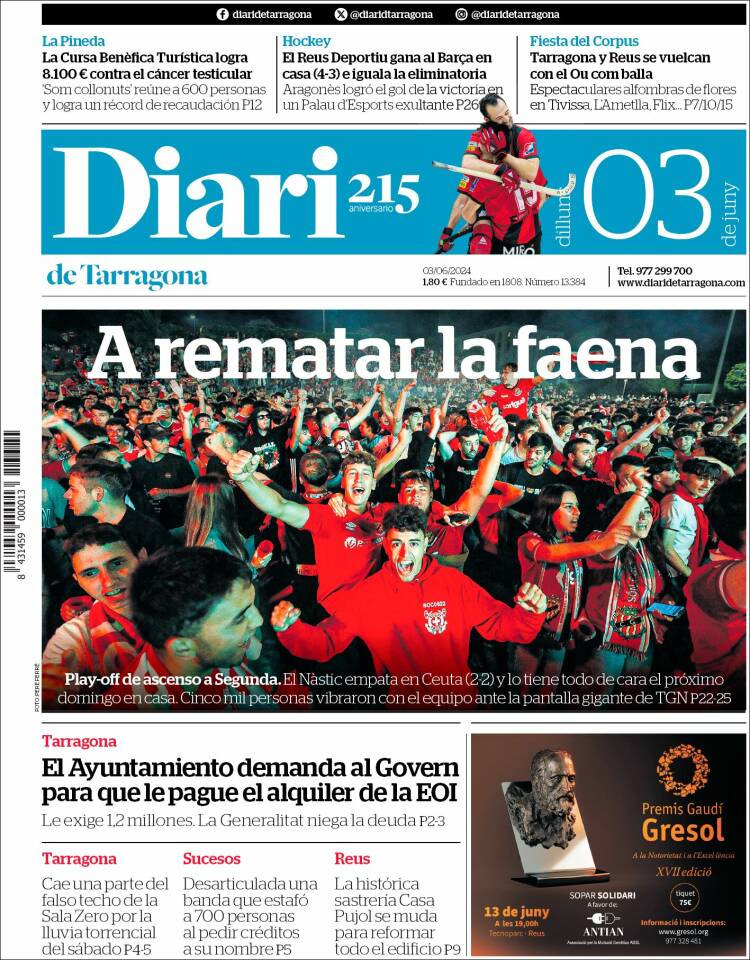 Portada de Diari de Tarragona (España)