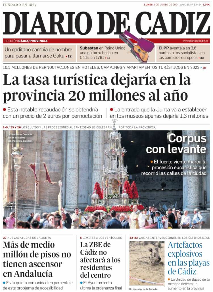 Portada de Diario de Cádiz (España)