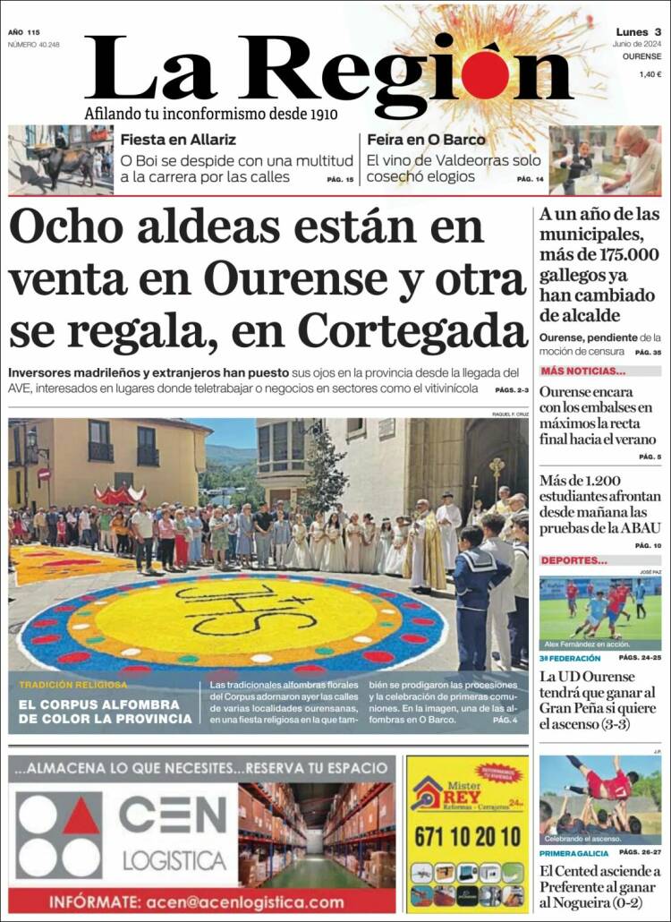 Portada de La Región de Ourense (España)