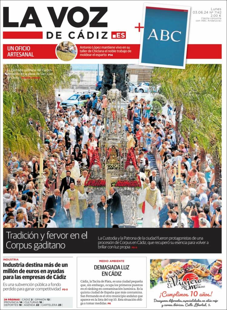 Portada de La Voz de Cádiz (España)
