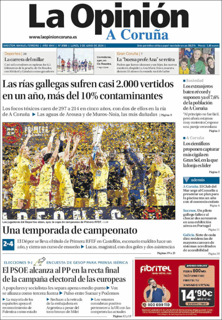 Portada de La Opinión de A Coruña (España)