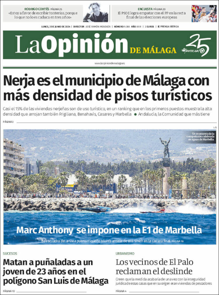 Portada de La Opinión de Málaga (España)