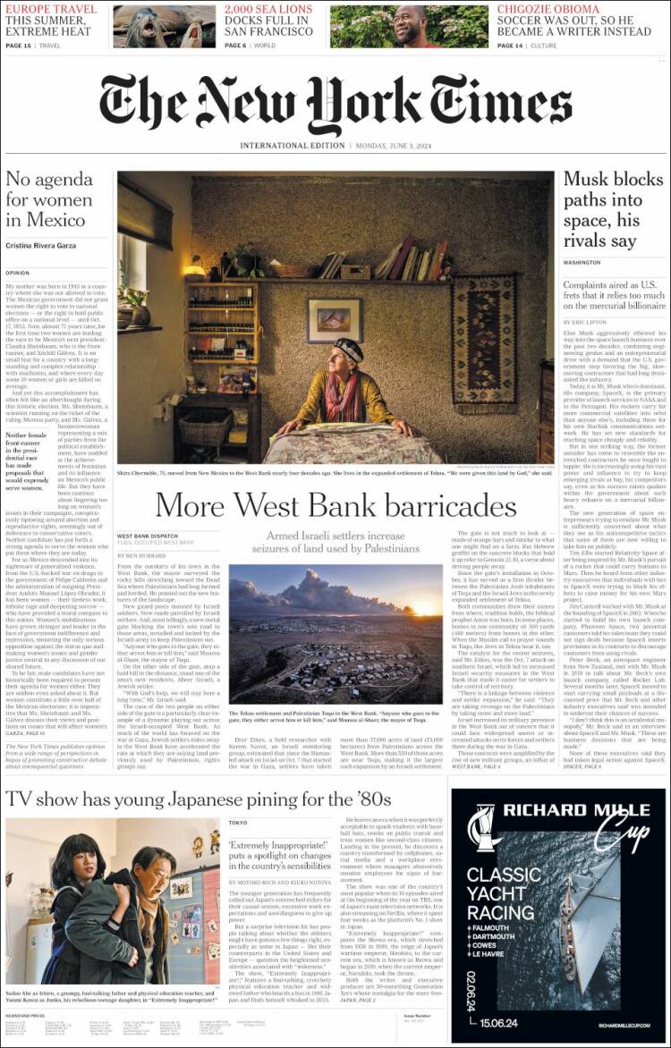 Portada de International New York Times (Europa)