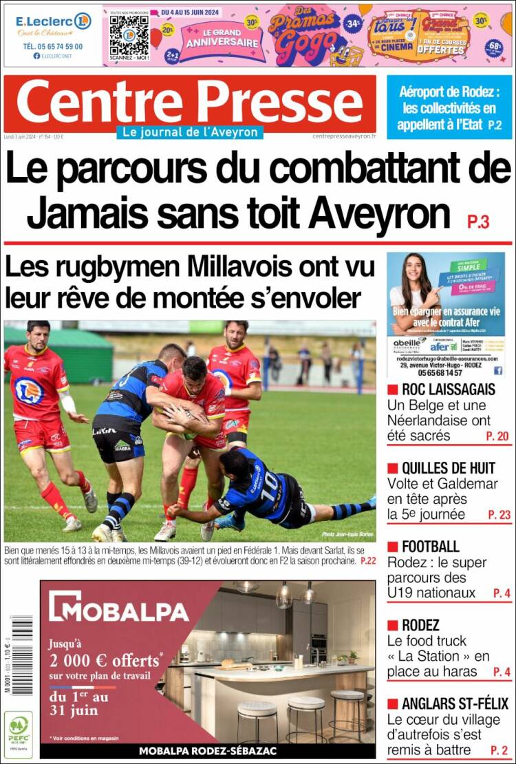 Portada de Centre Presse (Francia)