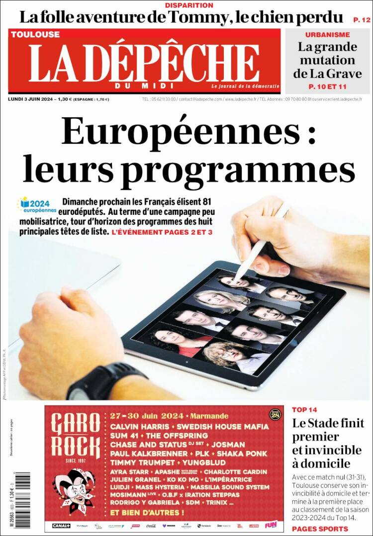 Portada de La Dépêche du Midi (Francia)