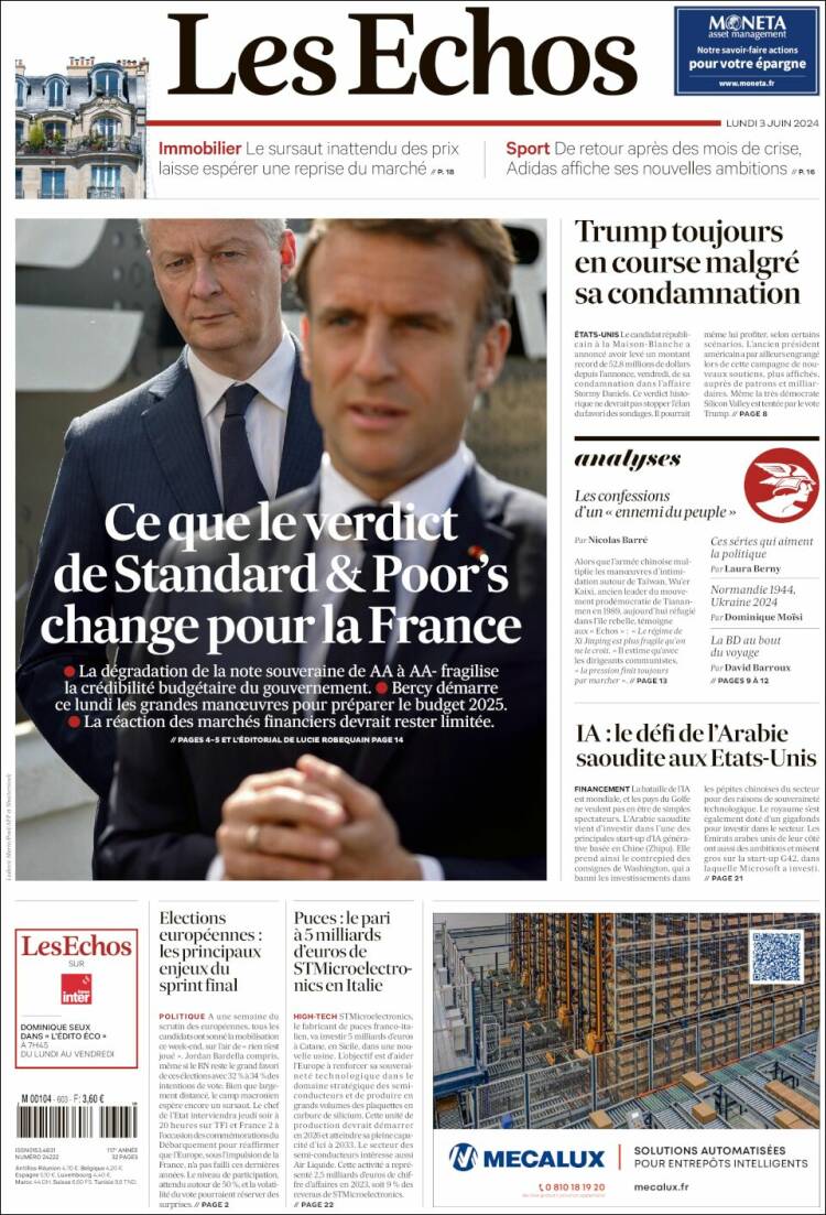 Portada de Les Echos (Francia)