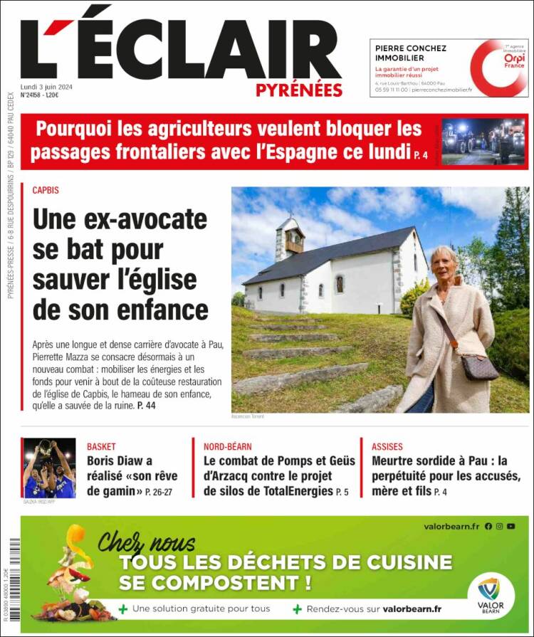Portada de L'Eclair des Pyrénées (Francia)