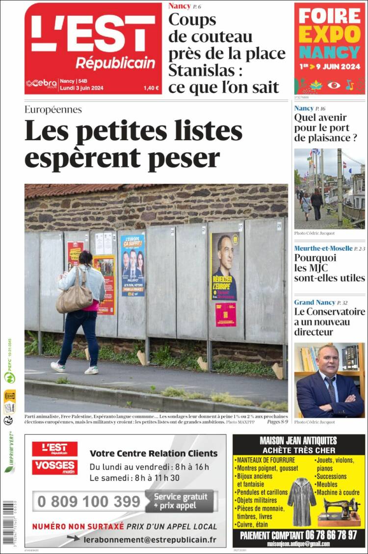 Portada de L'Est Republicain (Francia)