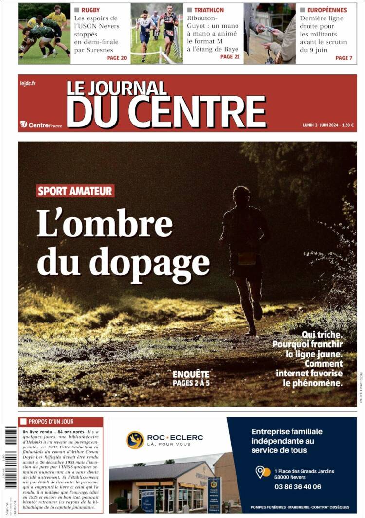 Portada de Le Journal du Centre (Francia)