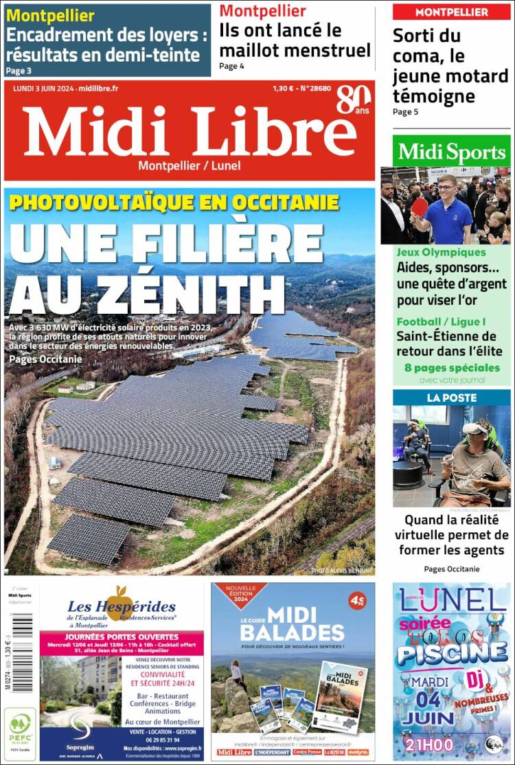 Portada de Midi Libre (Francia)