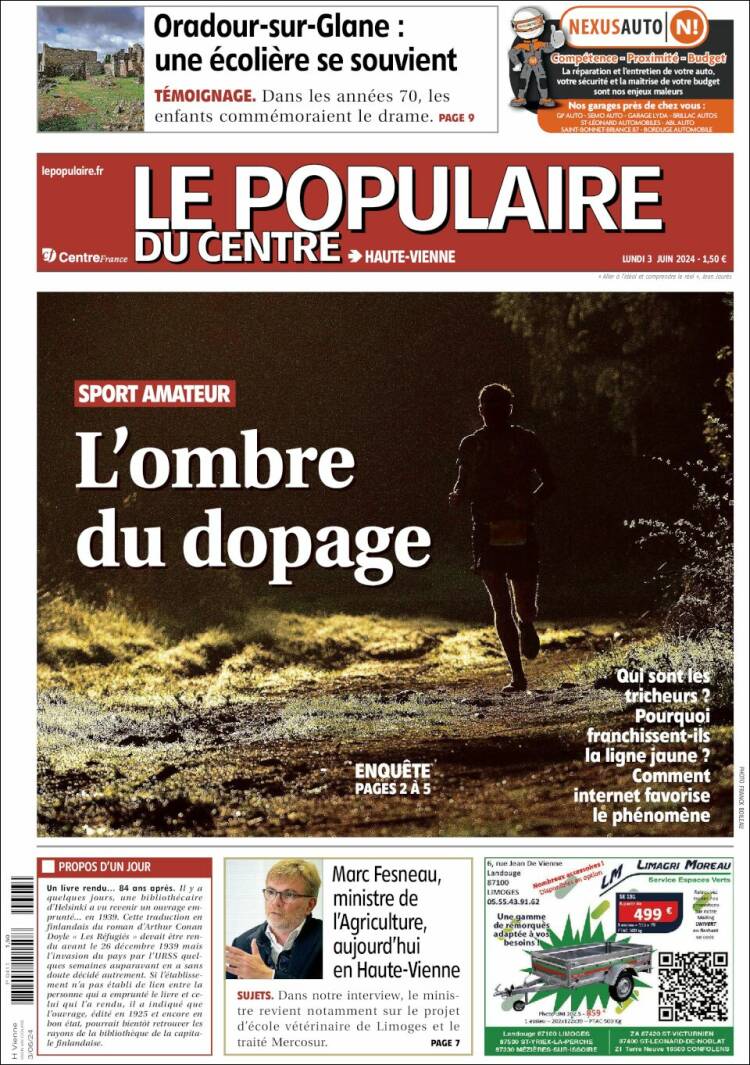 Portada de Le Populaire du Centre (Francia)