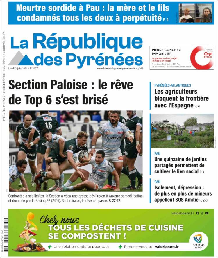 Portada de La République des Pyrénées (Francia)