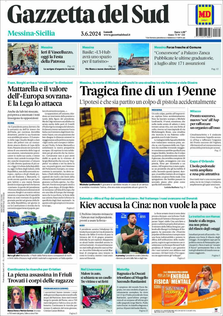 Portada de Gazzetta del Sud (Italia)