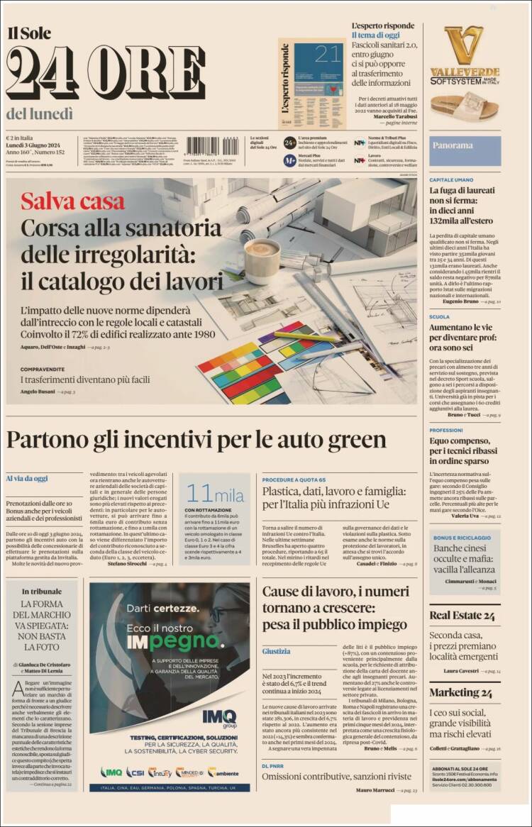 Portada de Il Sole 24 ORE (Italia)