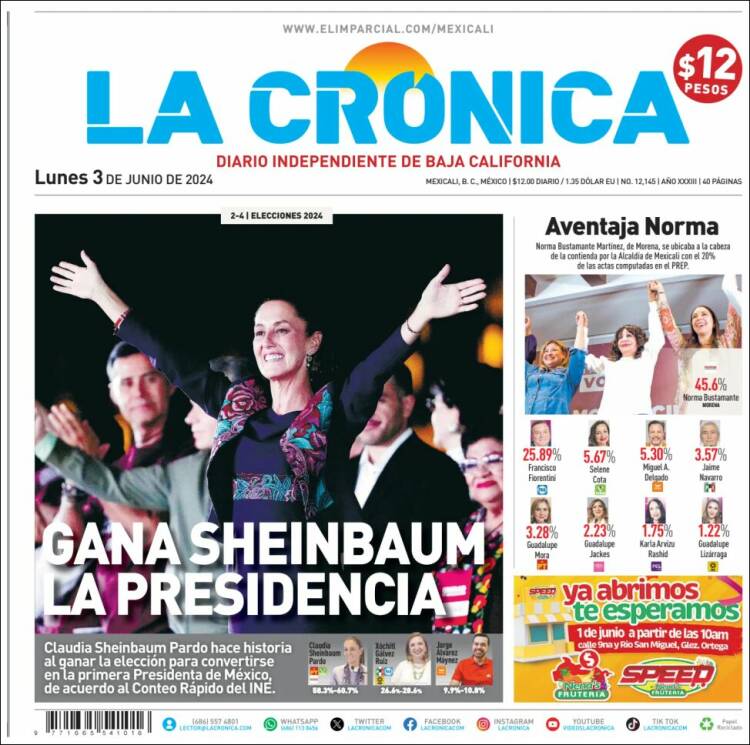 Portada de La Crónica de Baja California (México)