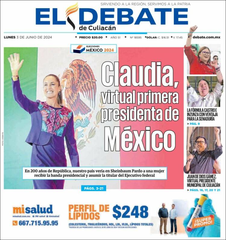 Portada de El Debate de Culiacán (México)