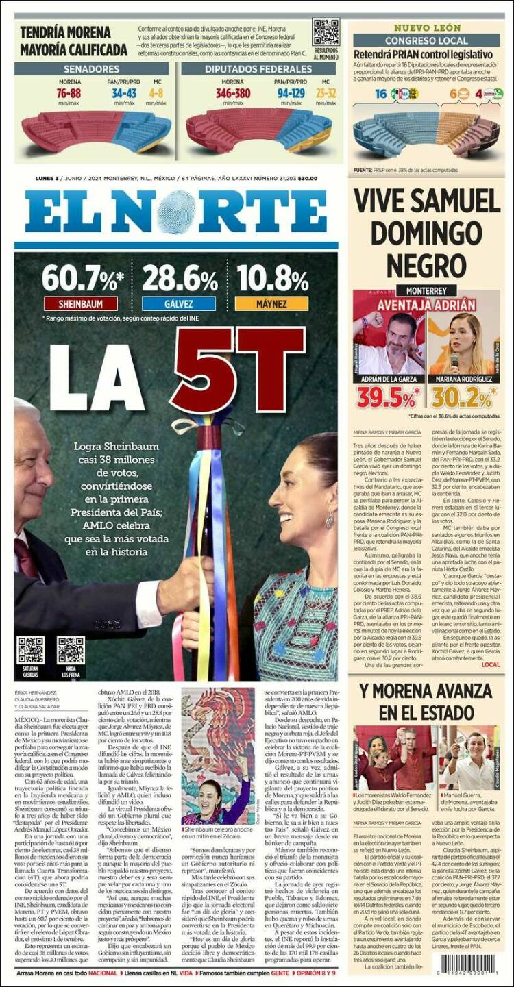 Portada de El Norte (México)