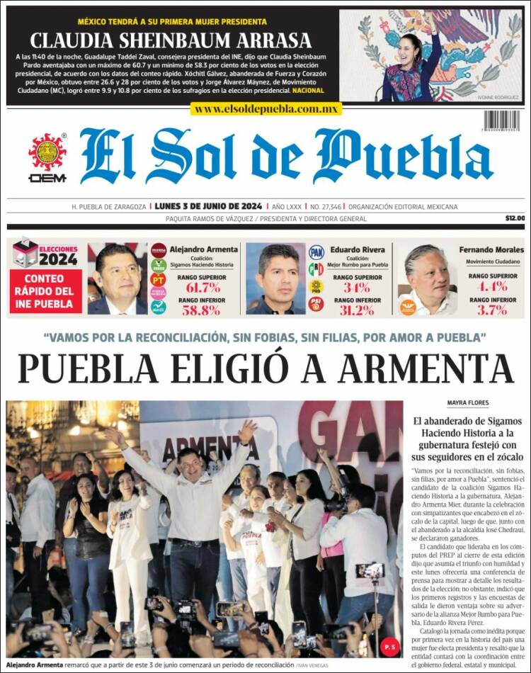 Portada de El Sol de Puebla (México)