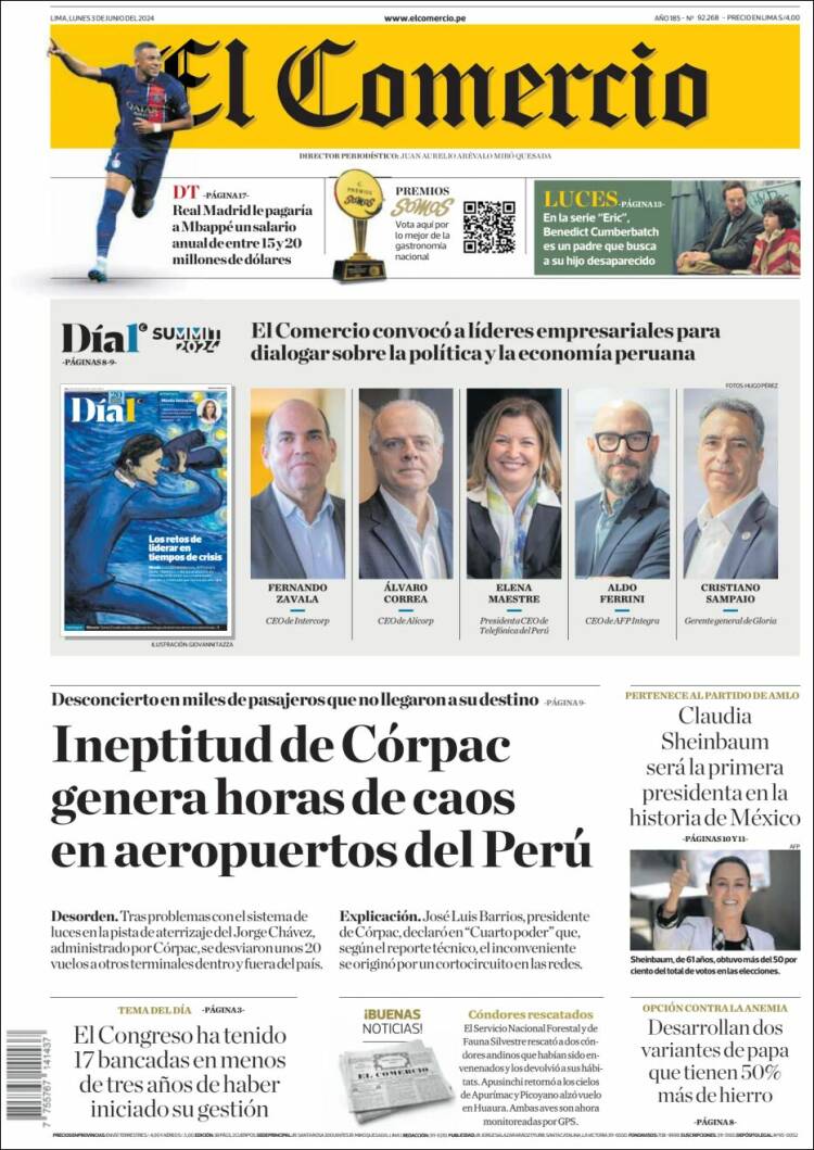Portada de El Comercio (Per&uacute;)