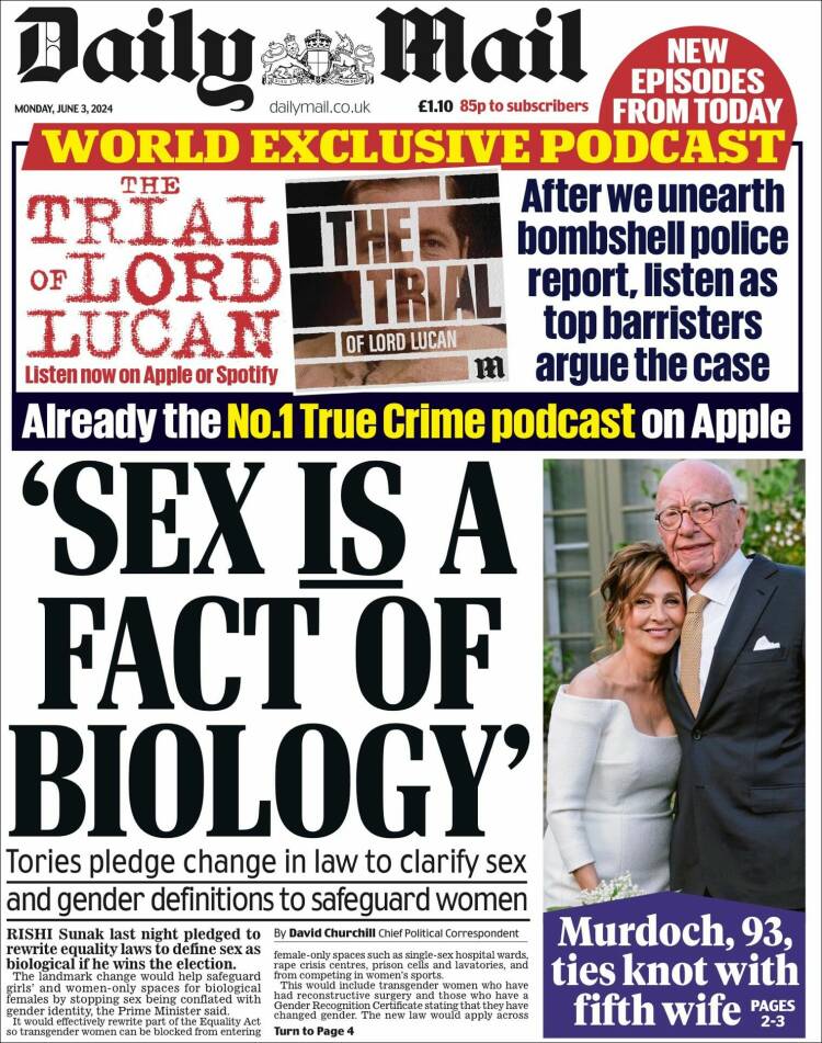 Portada de Daily Mail (Reino Unido)