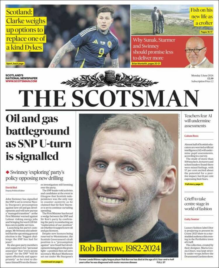 Portada de The Scotsman (Reino Unido)