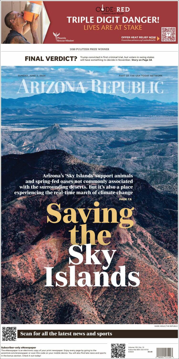 Portada de Arizona Republic News (USA)