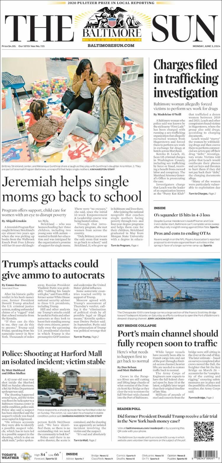 Portada de The Baltimore Sun (USA)