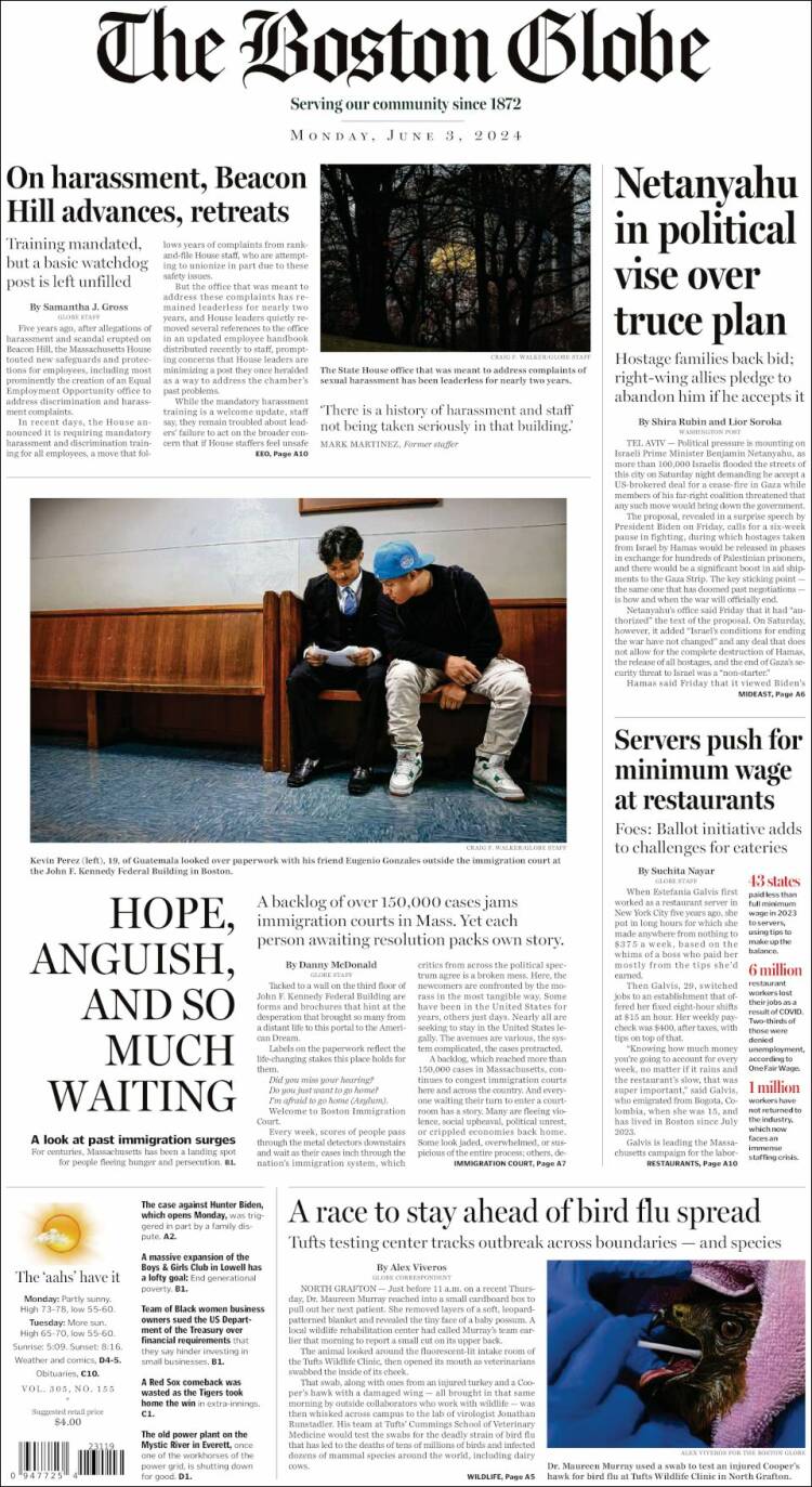 Portada de Boston Globe (USA)