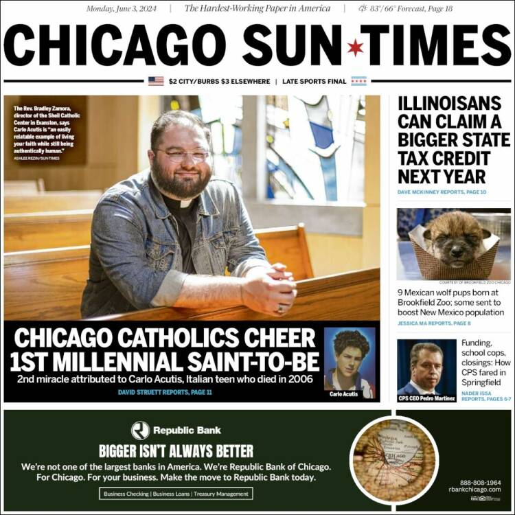 Portada de Chicago Sun-Times (USA)