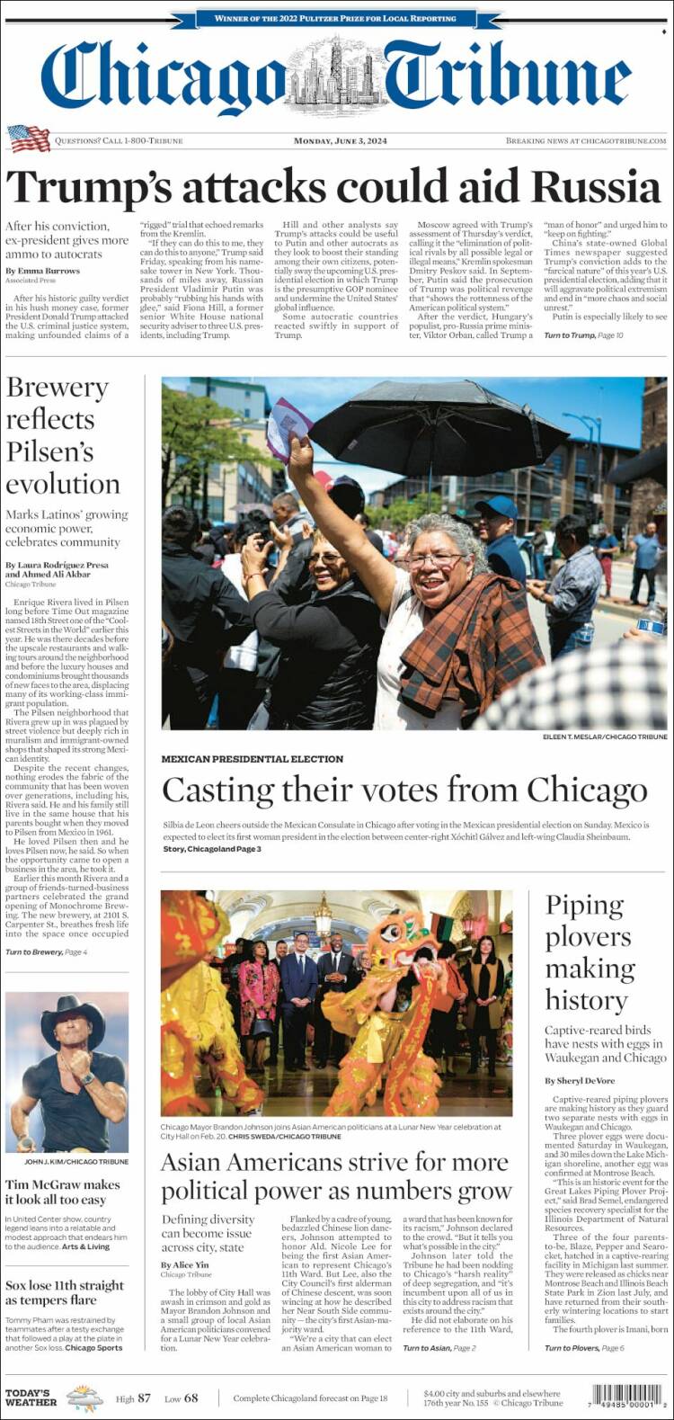 Portada de Chicago Tribune (USA)